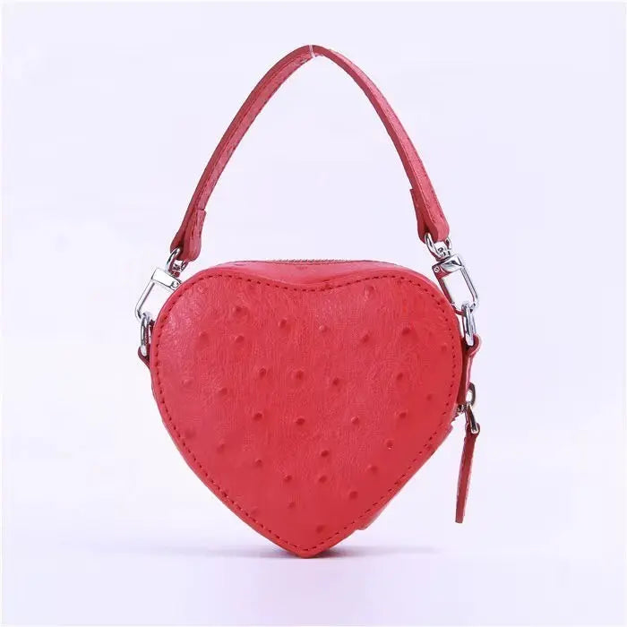 Luxury Red Heart-Shaped Genuine Leather Mini Handbag