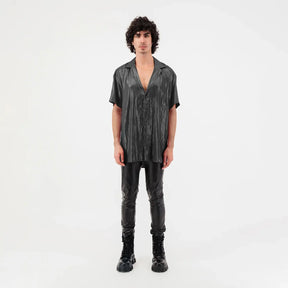 Satin Button Up Short Sleeve Shirt