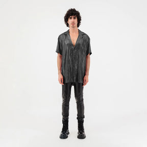 Satin Button Up Short Sleeve Shirt