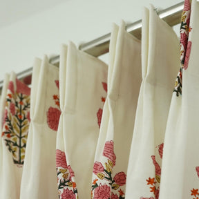Elegant Hand Block Print Thick Cotton White Curtain- Swadesh