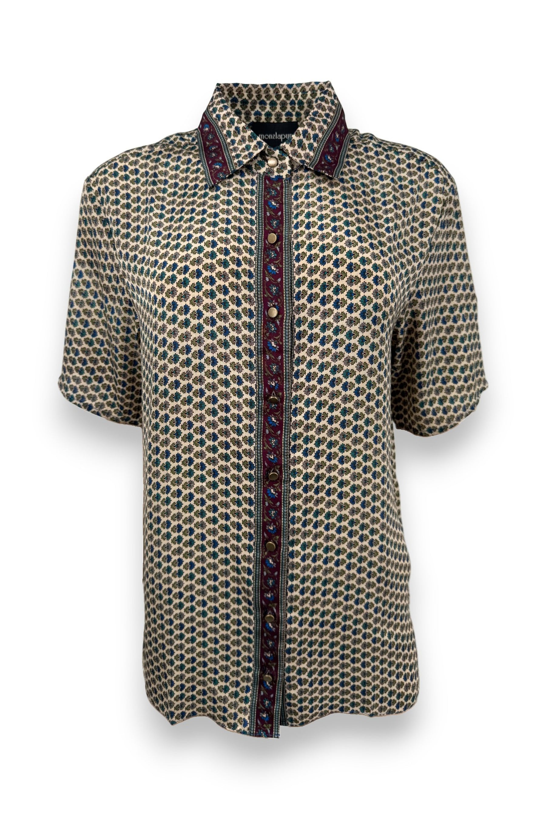 Embossed Botanical Short Sleeve Crepe Shirt