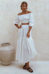 Annabelle Boho Linen Maxi Skirt - White