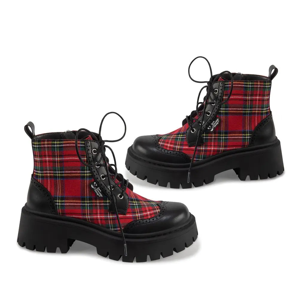 Red-tartan Women's Chunky Platform Boots