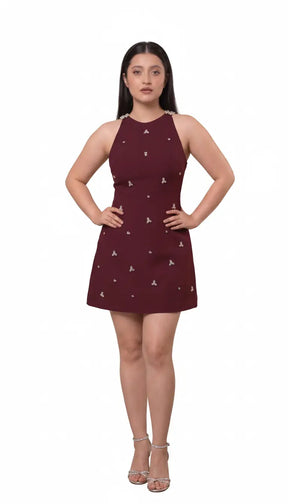 Starlight Embellished Mini Dress - Wine
