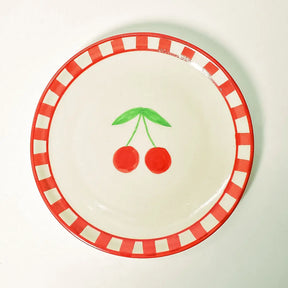 Ceramic Cherry Dessert Plate - Red , 7 Inches (Set of 2)