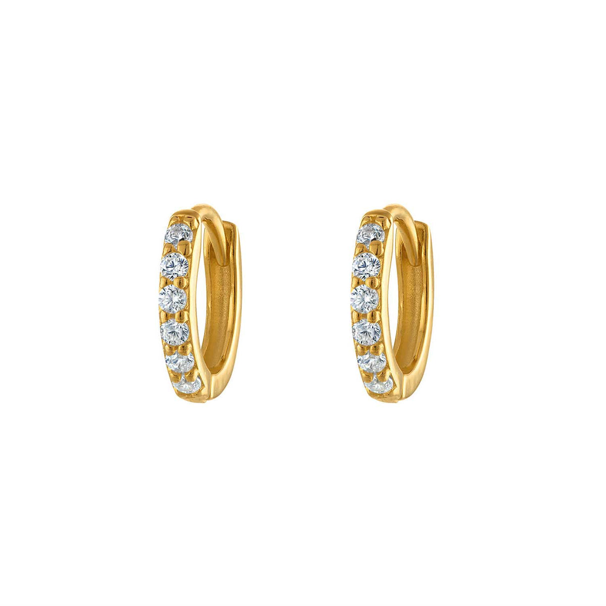 7mm Pave Huggie Hoop Earrings Dainty Gold Everyday Wear