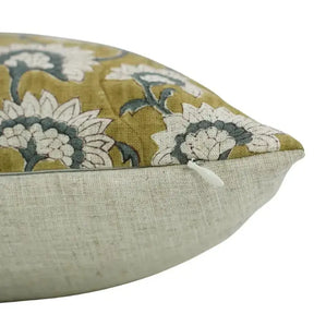 Floral Hand Block Printed Design Viscose Linen Pillow Cover - Rajnigandha