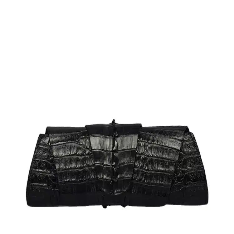 The Serenity Black  crocodile Embossed Leather Clutch