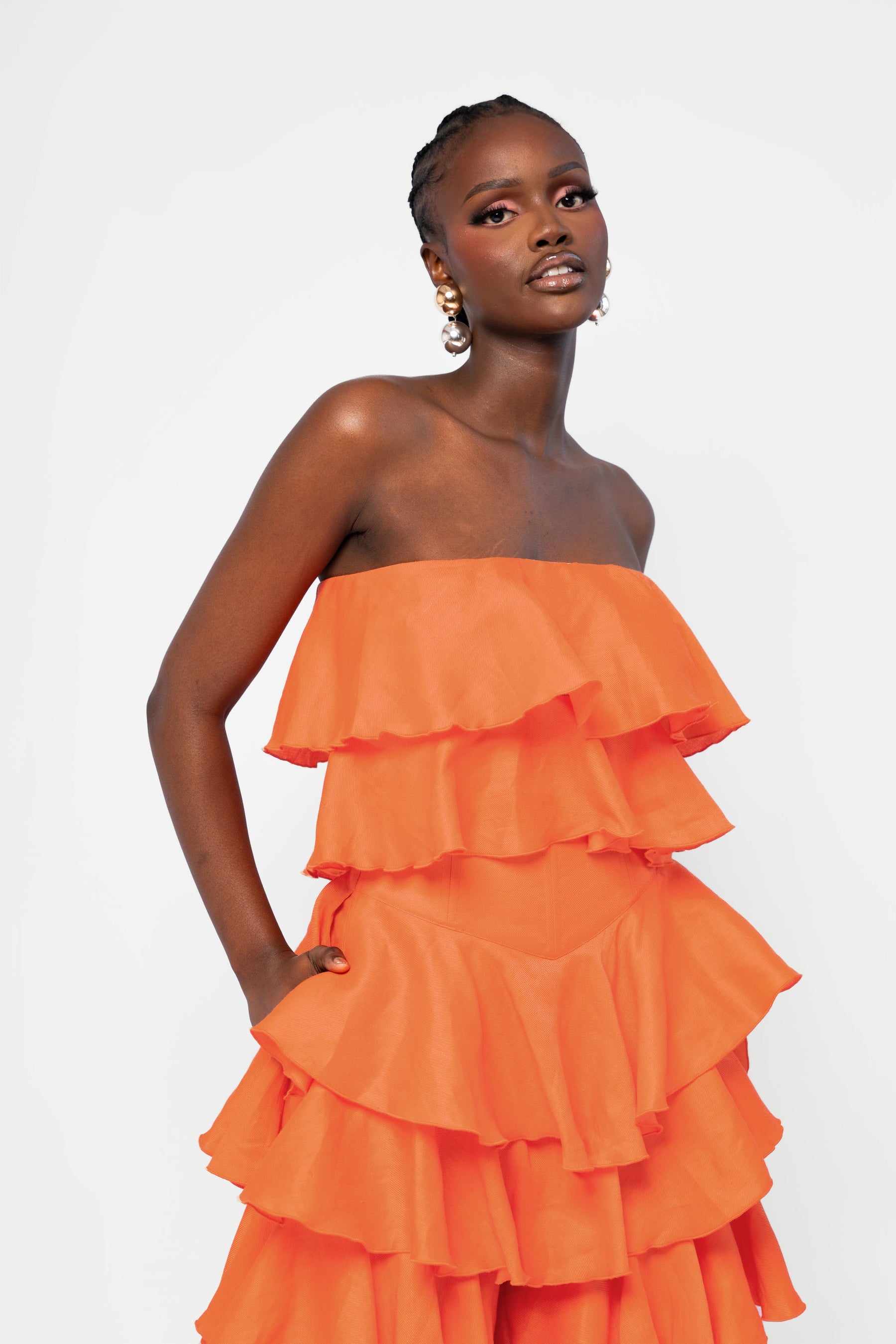 Linen DARIA Ruffle Pants in Orange