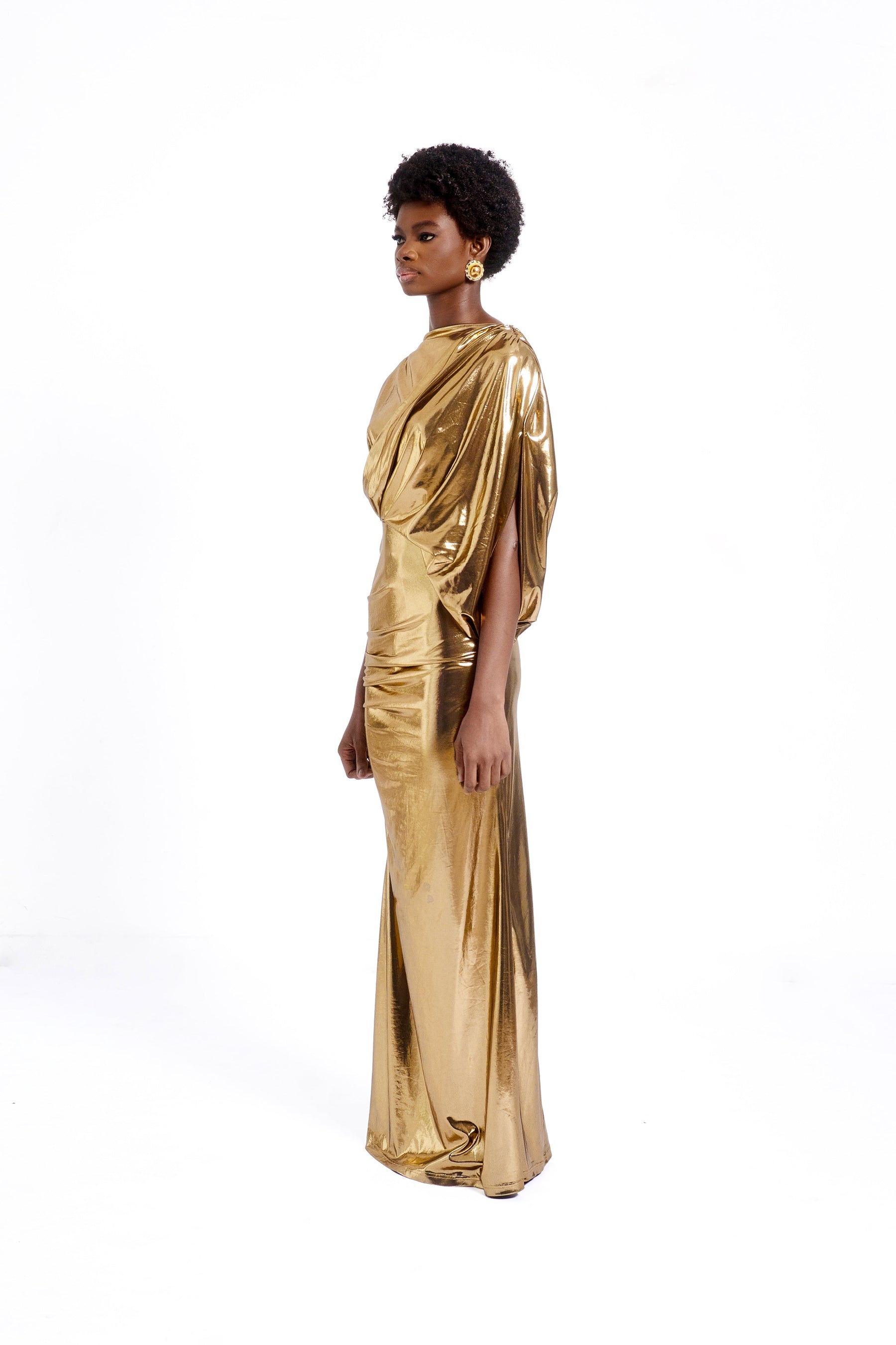 GOLD DRAPED DRESS- GOLD