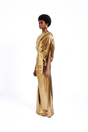 GOLD DRAPED DRESS- GOLD