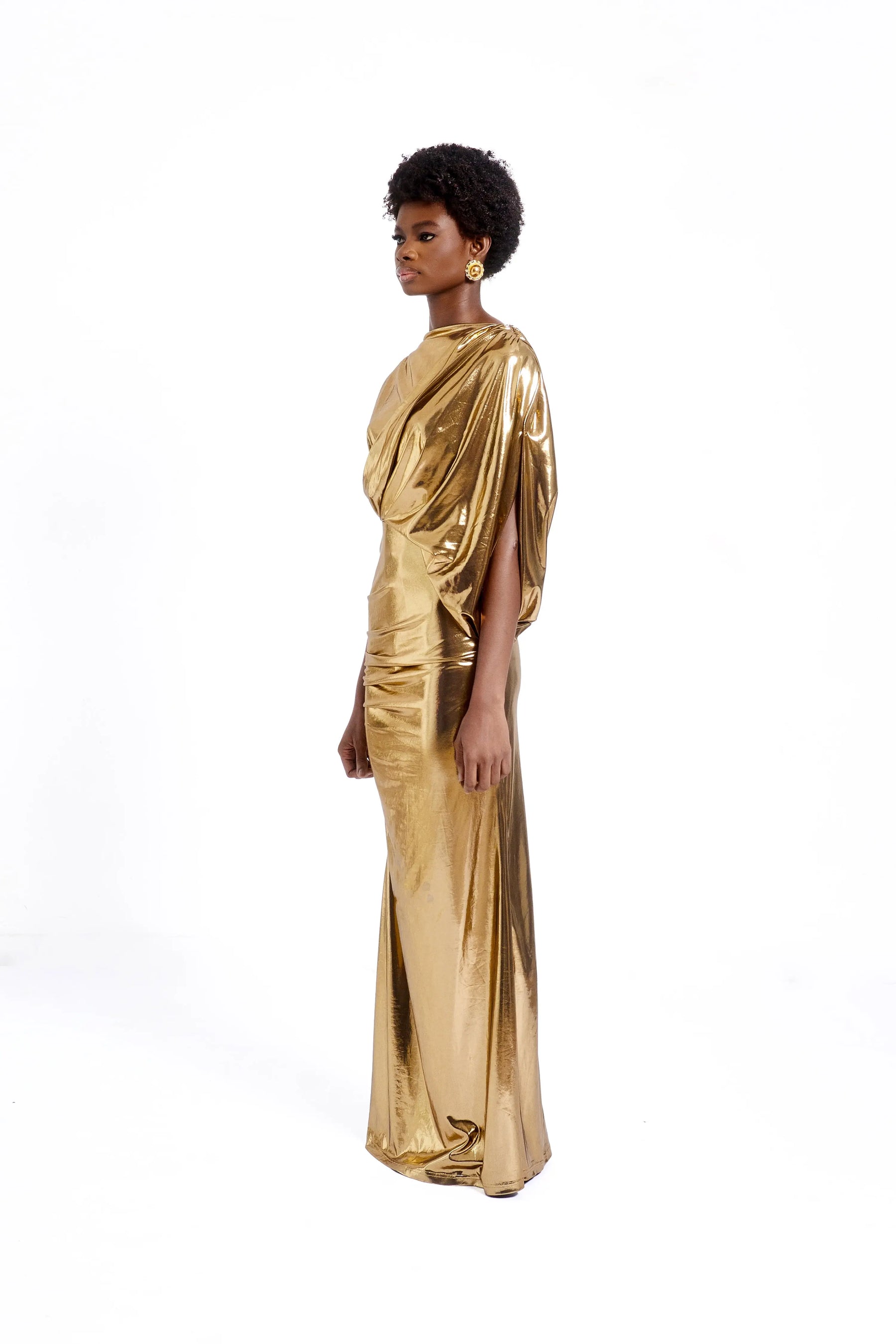 GOLD DRAPED DRESS- GOLD