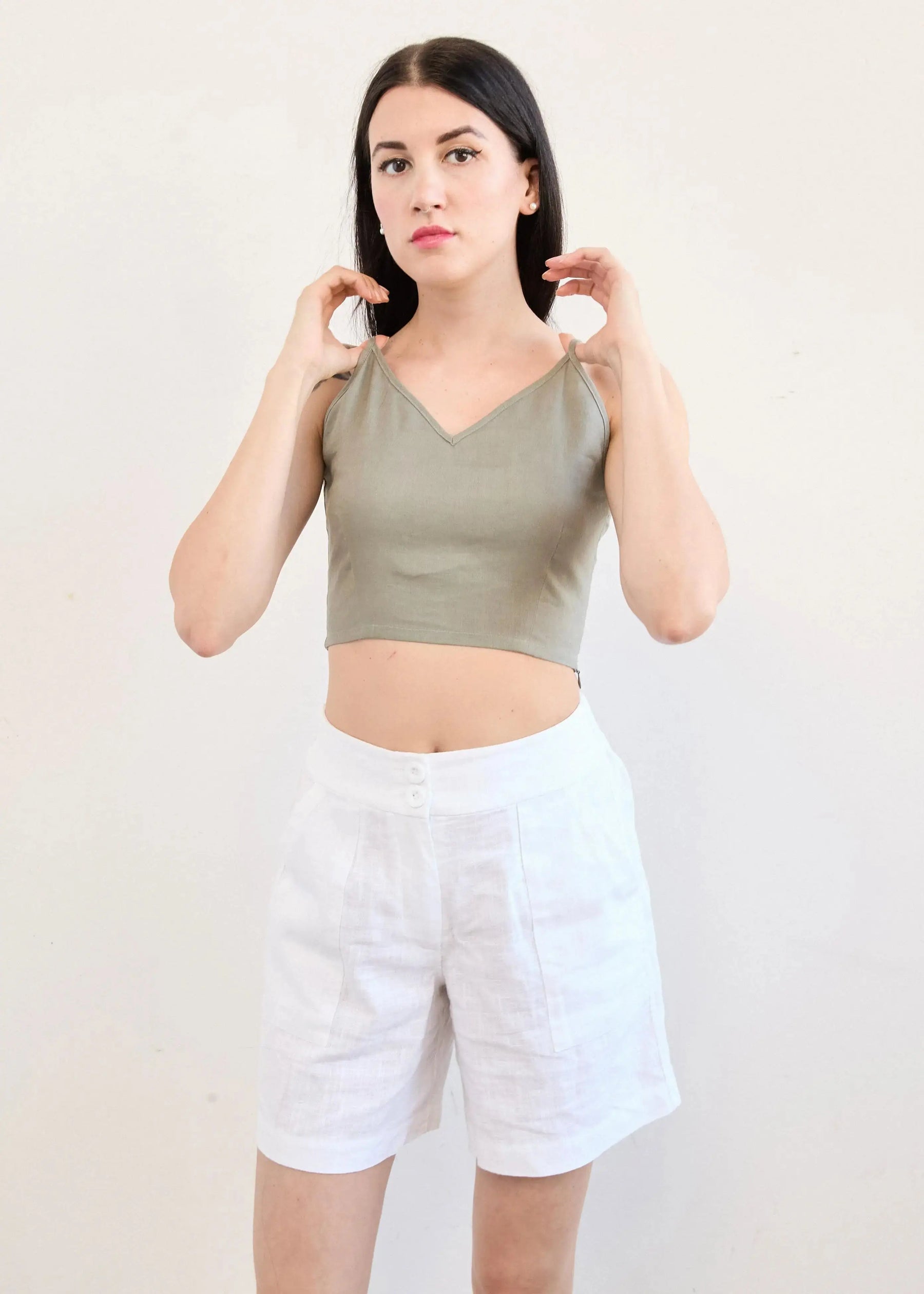 V-neck Crop Trop In Linen