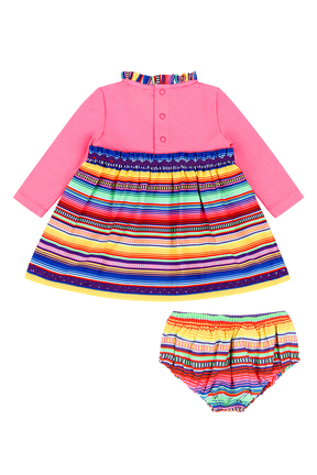 Mixed Up Clothing Long Sleeve Ruffle Trim Dress and Bloomer Set Pink Multicolor Stripe