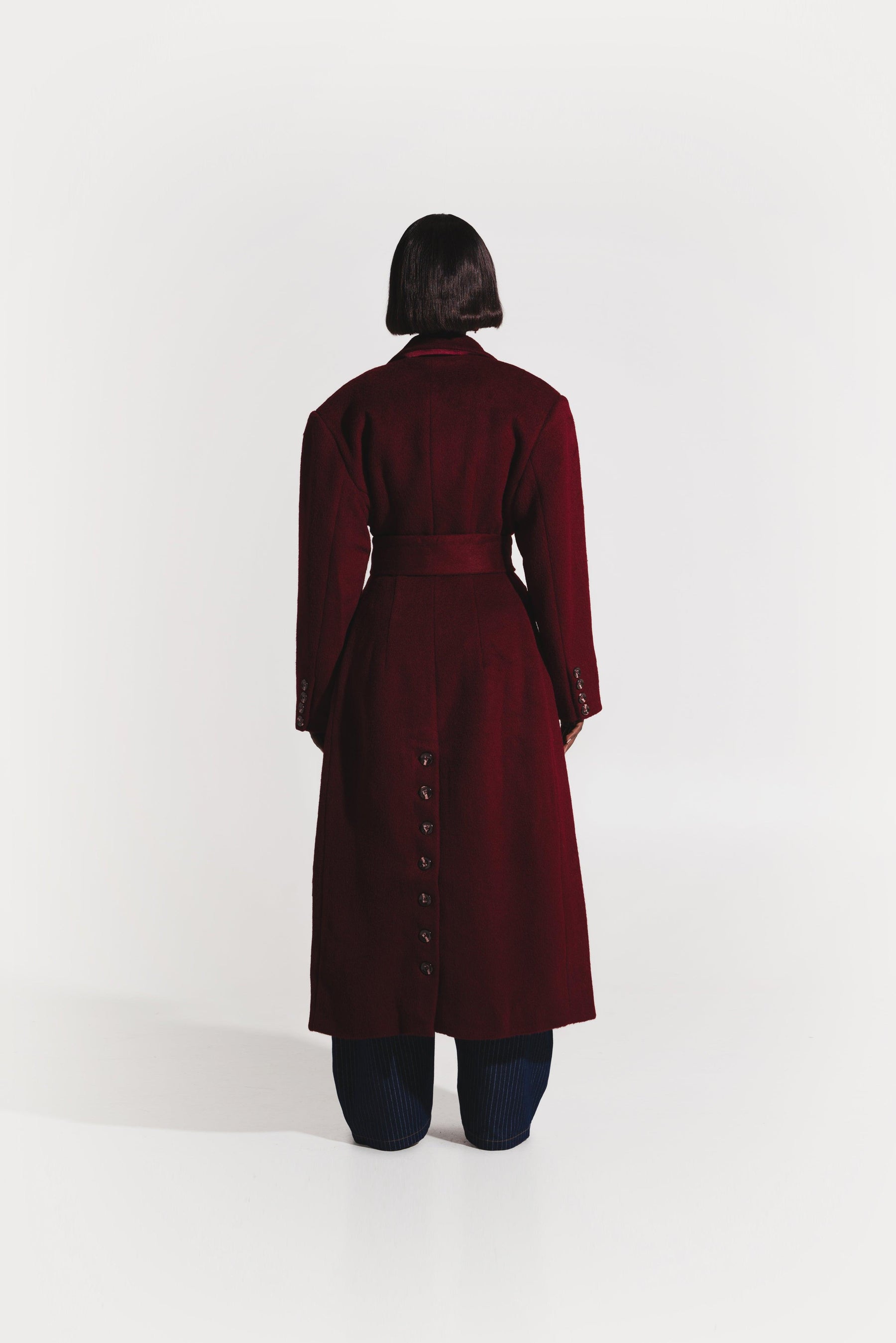 Iman Wool Long Jacket In Burgundy