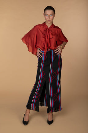 AMINA, Black Kente pencil skirt with front slit