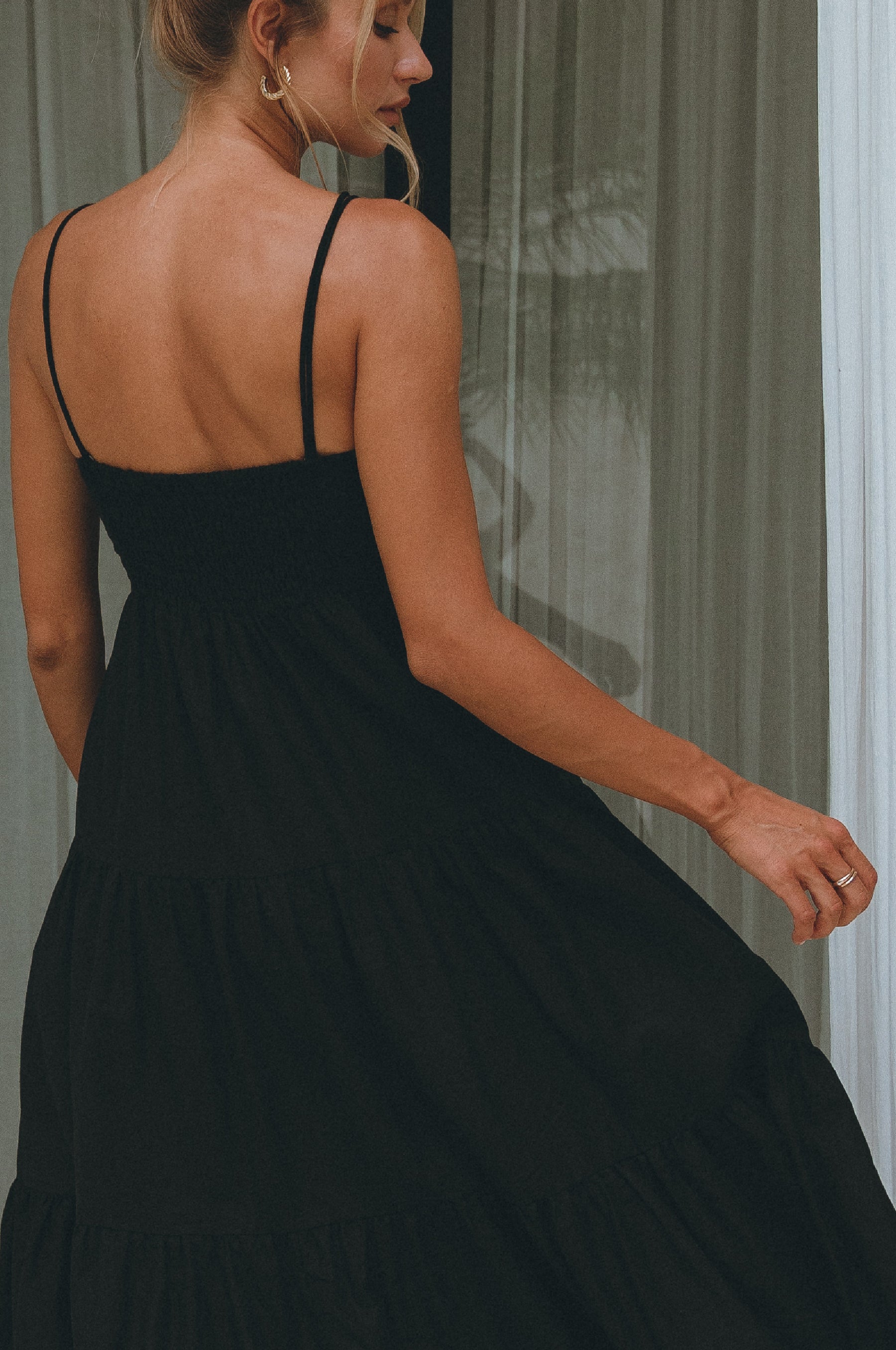 Rafaela Strappy Linen Midi Dress - Black