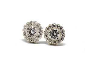Round Elegant Silver Halo Stud Earrings