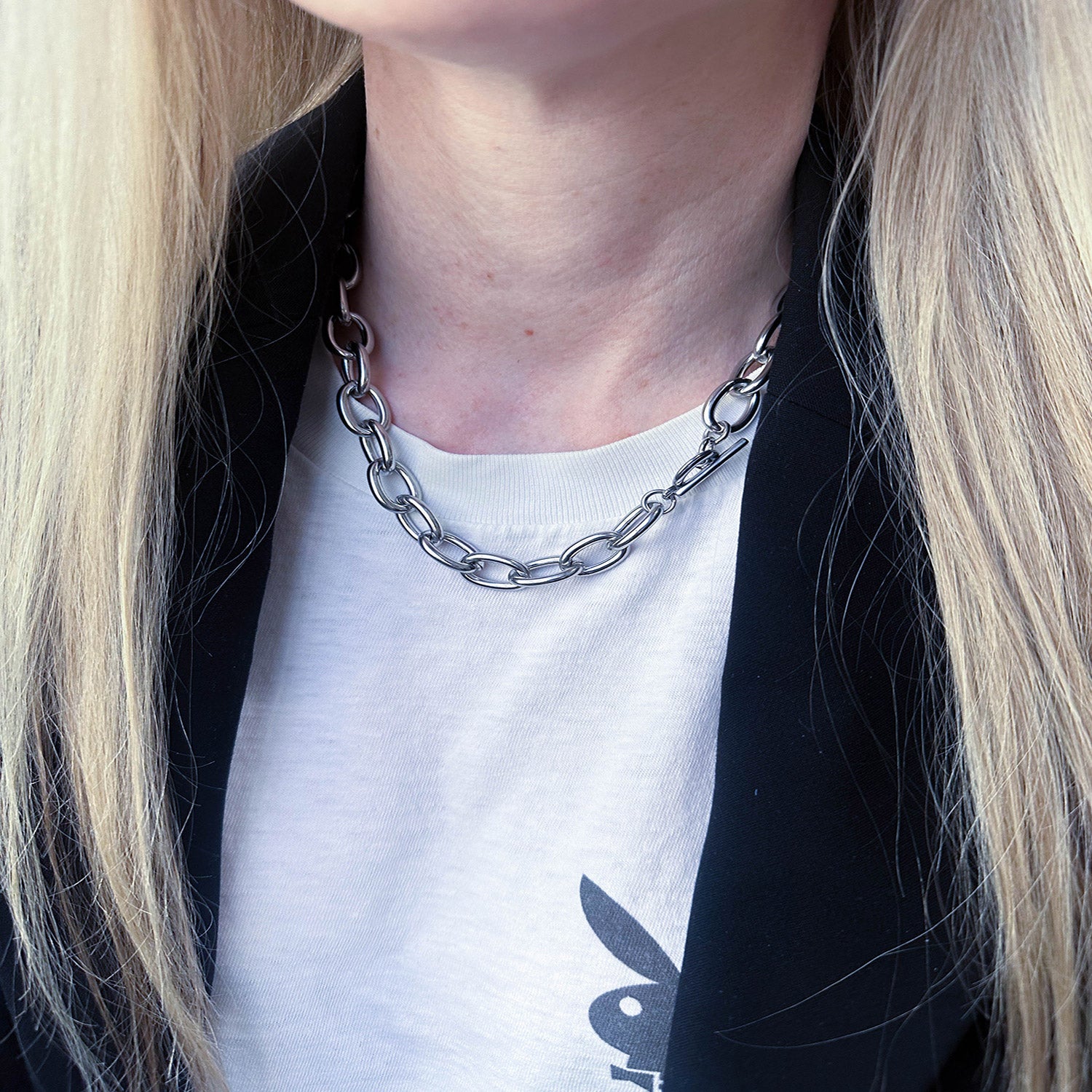 Silver Round Chain Necklace Bracelet Set