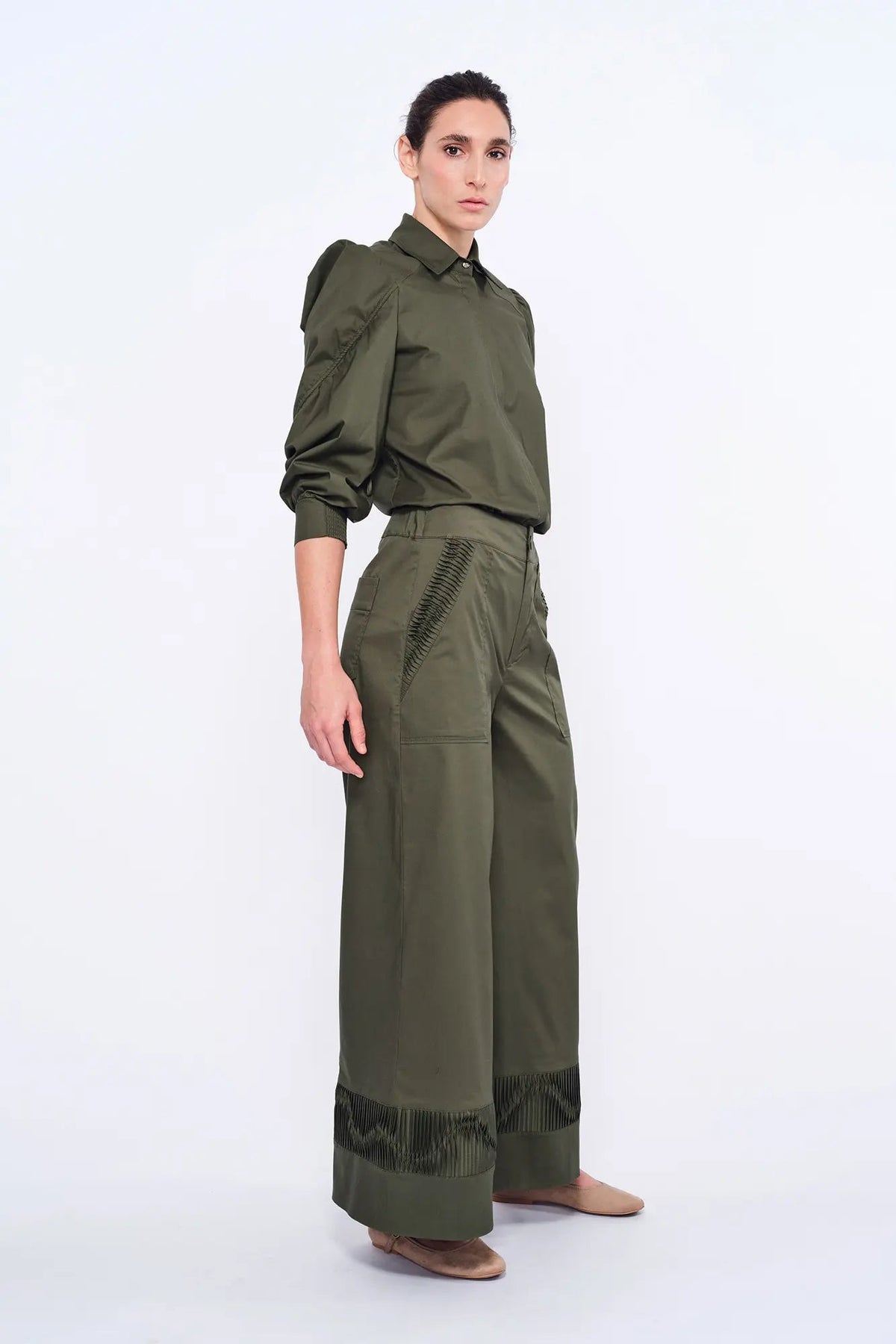 Viena Sculptural Hem Trouser | Olive