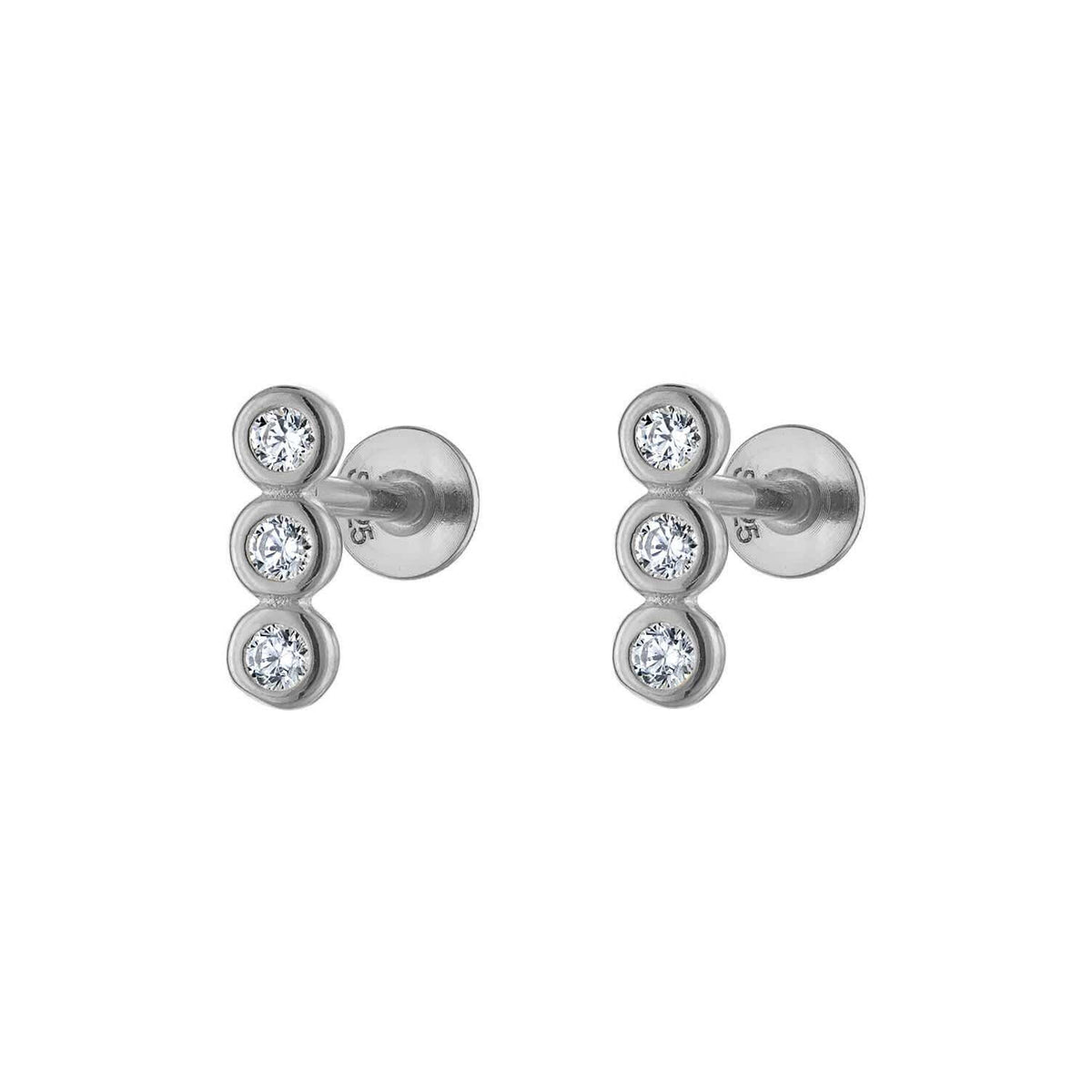 Triple Round Flatback Stud Sterling Silver Earring