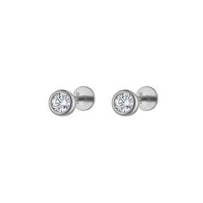 Single Round Pave Flatback Sterling Silver Earring Stud