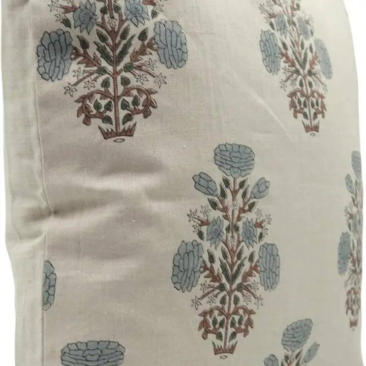Floral Handmade Stylish Block Printed Pure Linen Cushion Cover - Swadesh