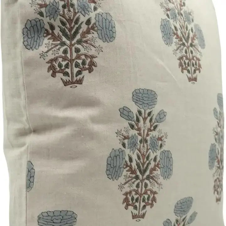 Floral Handmade Stylish Block Printed Pure Linen Cushion Cover - Swadesh