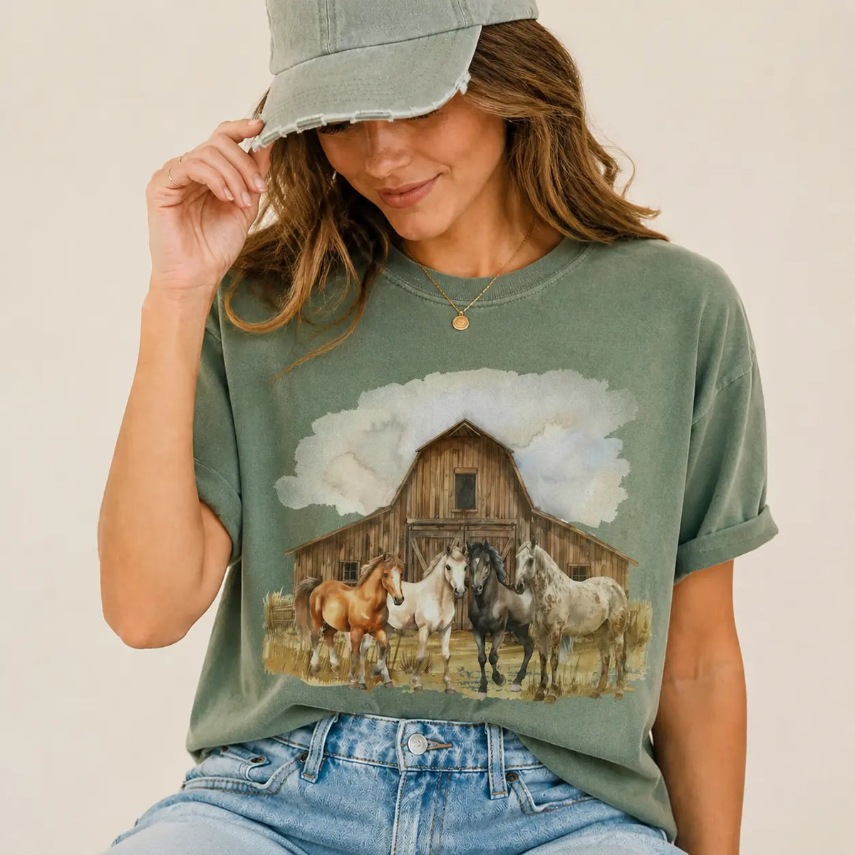 Vintage Barn and Horses Graphic Tee