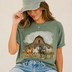 Vintage Barn and Horses Graphic Tee