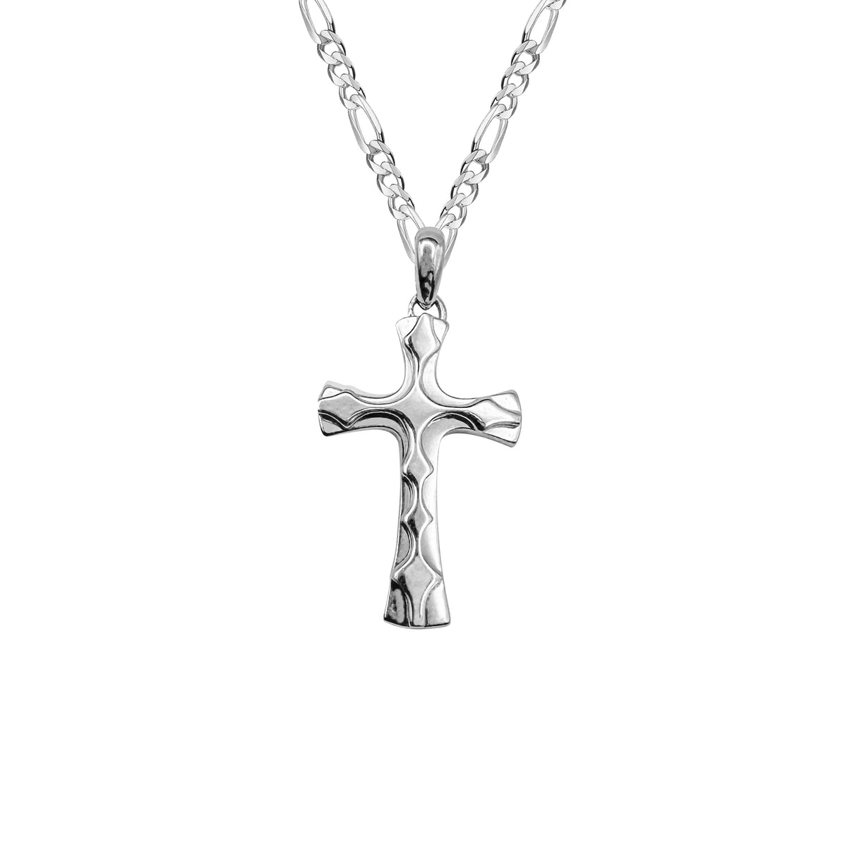 Silver Textured Cross Charm Necklace