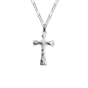Silver Textured Cross Charm Necklace
