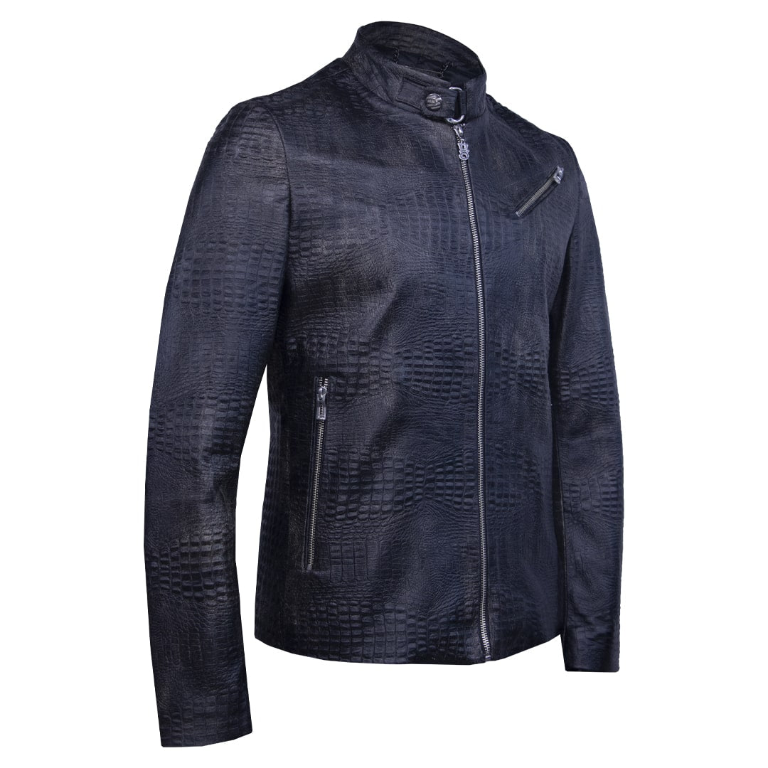 Aged cracked crocodile leather jacket