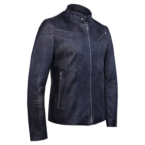 Aged cracked crocodile leather jacket