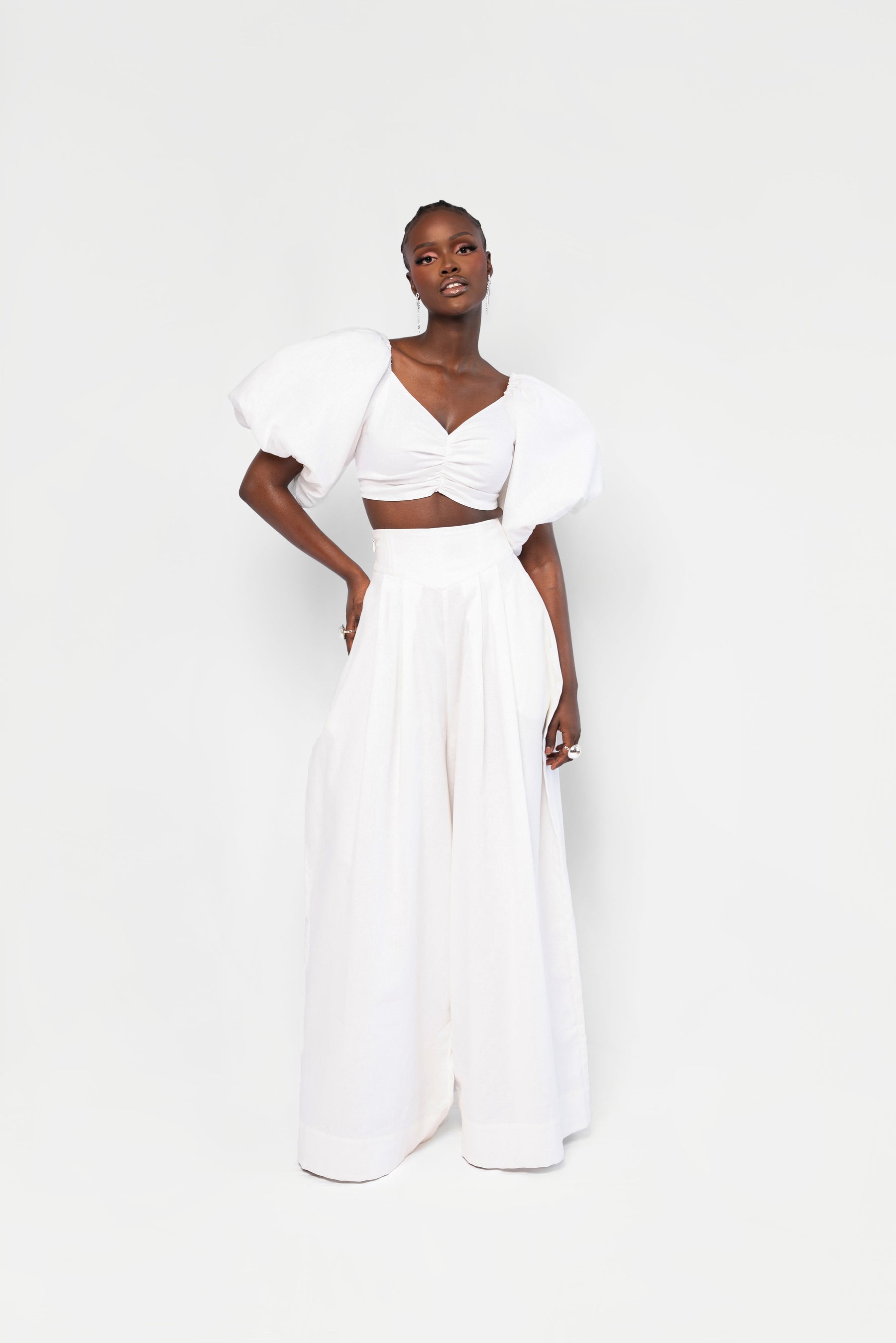 Linen KIARA Wide Leg Pants in White