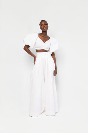 Linen KIARA Wide Leg Pants in White