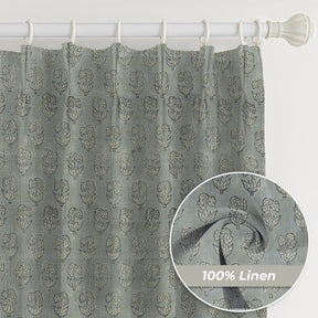Floral Block Print Pure Linen Pleated Curtain - Superstar