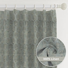 Floral Block Print Pure Linen Pleated Curtain - Superstar
