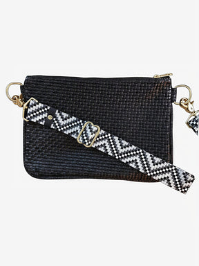 Alice Crossbody Bag, Black Embossed Leather