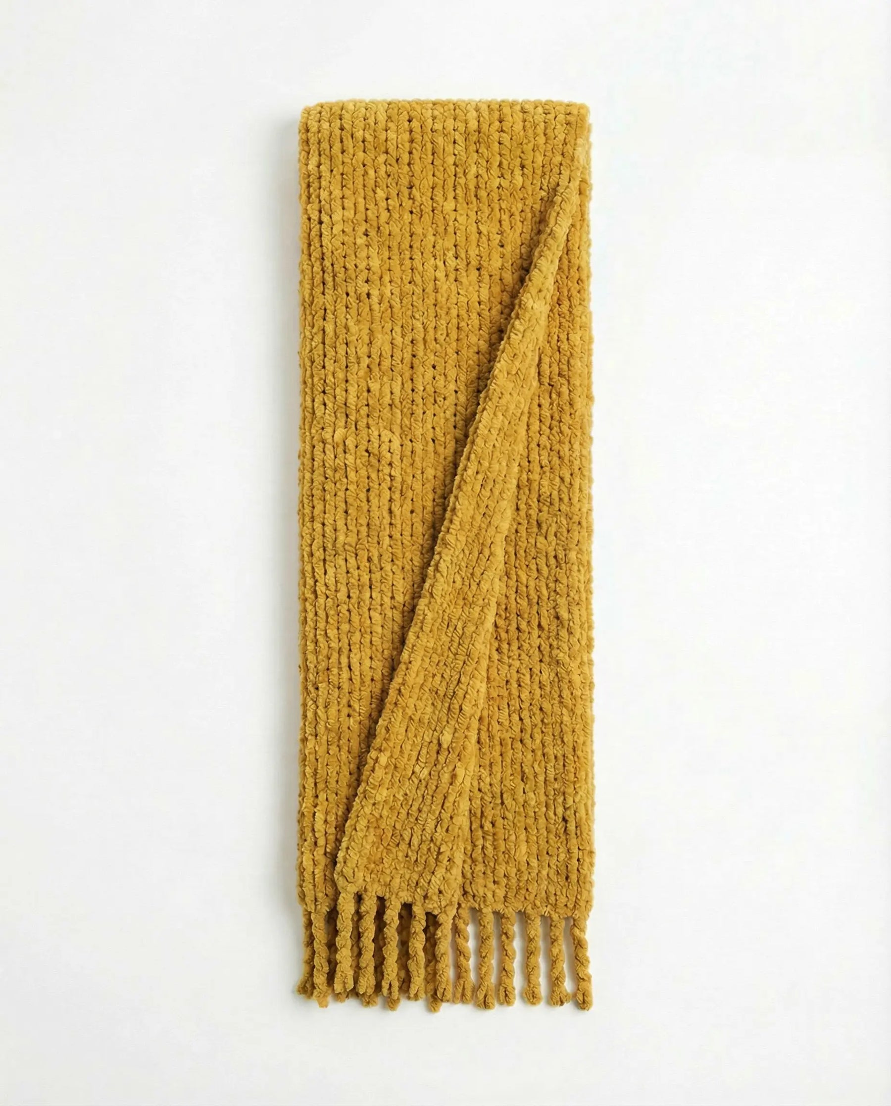 Chunky Chenille Knit Blanket With Fringe