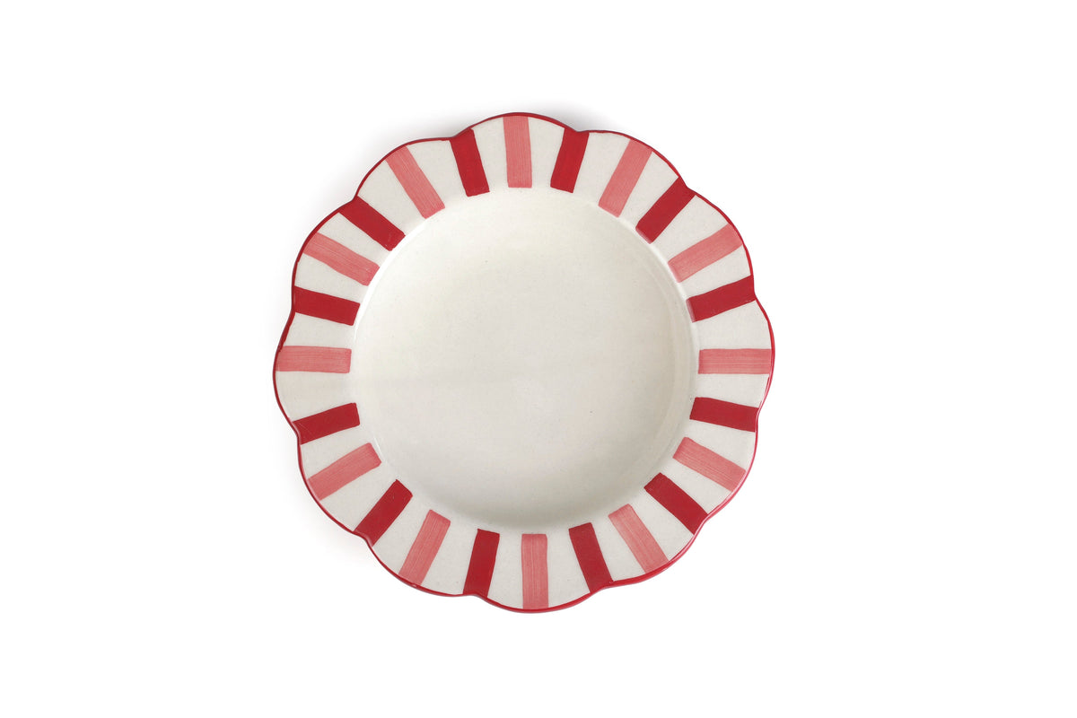 Ceramic stripe Salad Plate,  Rose Red - 8.25 x 8.25 x 1.25 Inches