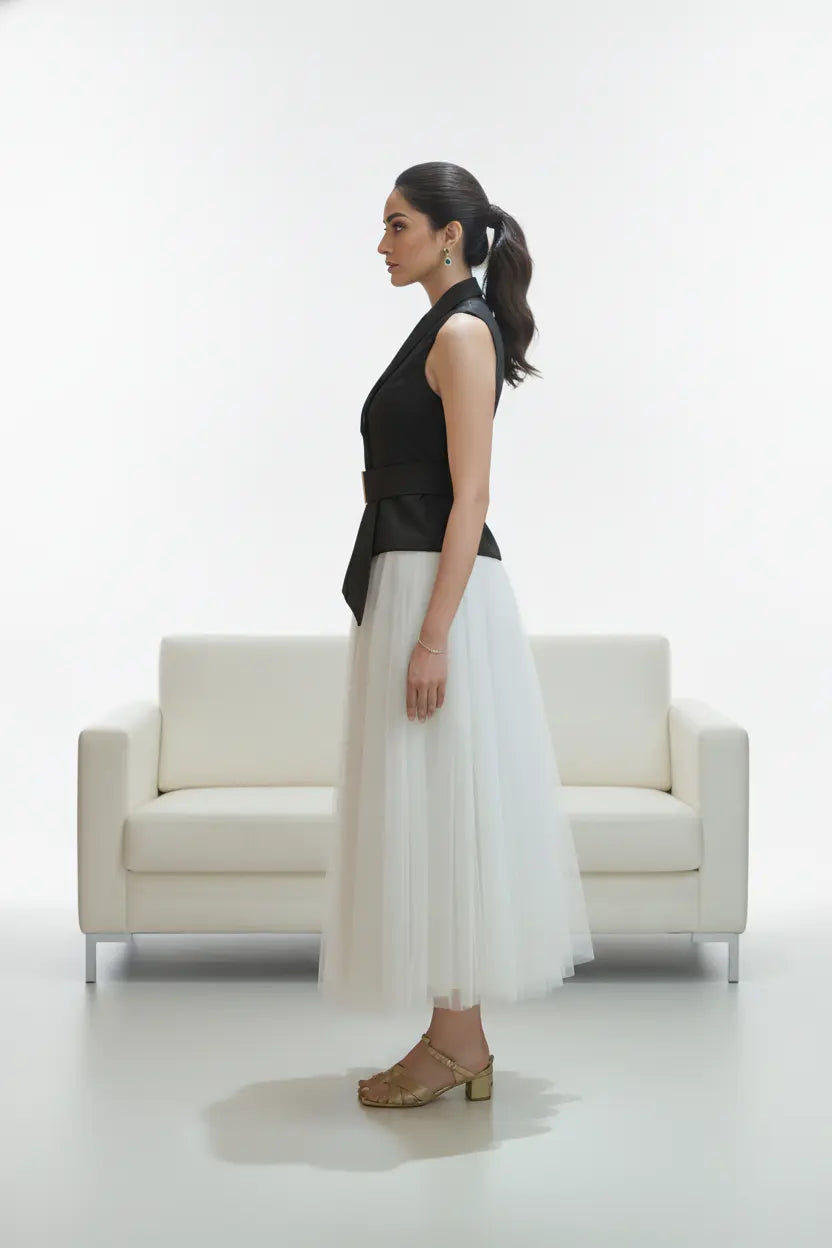Ivory Skirt & Black Waist Coat - Timeless Pairing