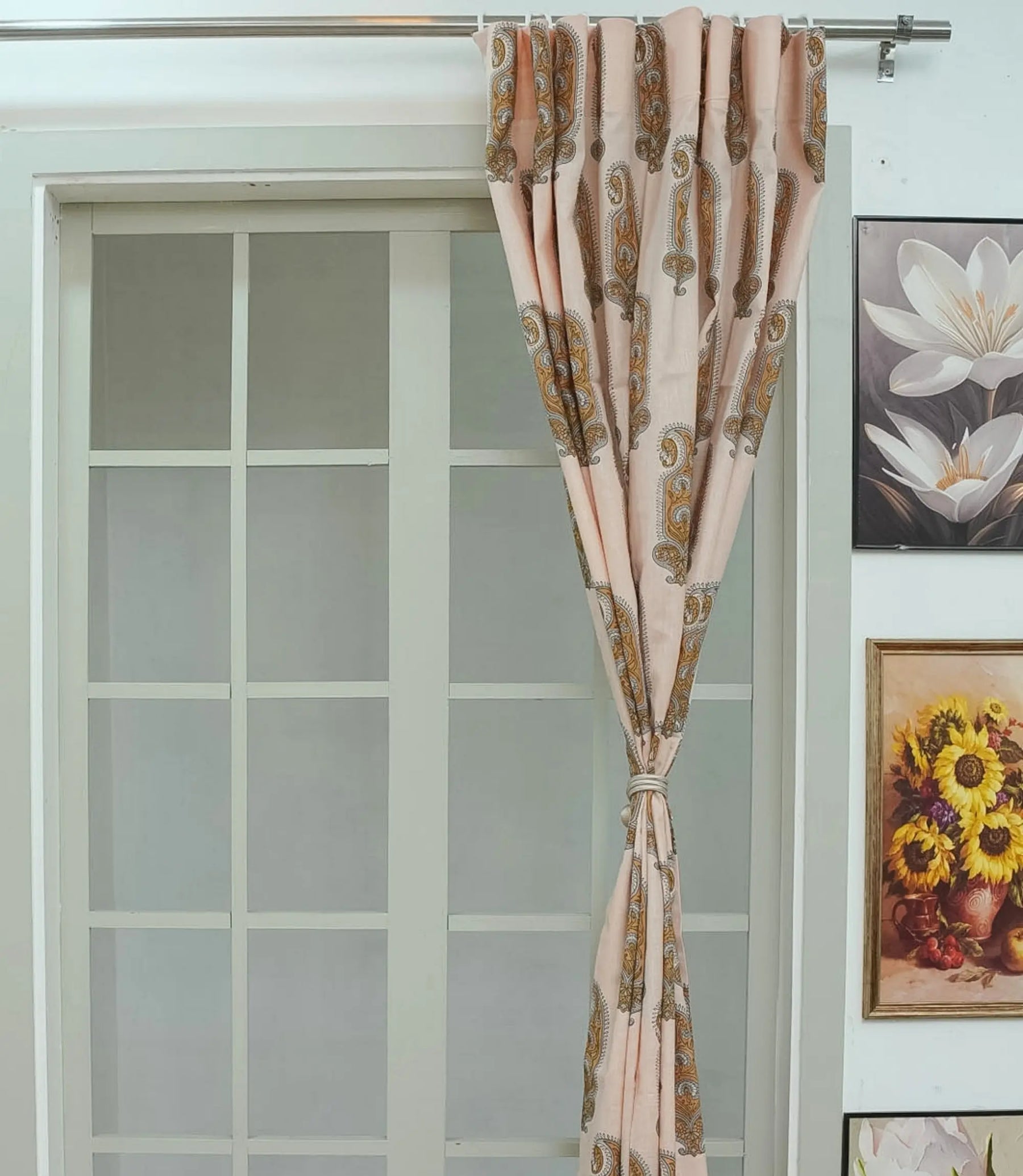 Namokar Handmade Floral Block Print Linen Curtain
