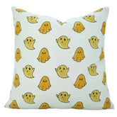 Handcrafted Hand-Carved Block  Print Thick Cotton White Cushion Cover - Ghost