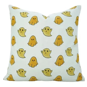 Handcrafted Hand-Carved Block  Print Thick Cotton White Cushion Cover - Ghost