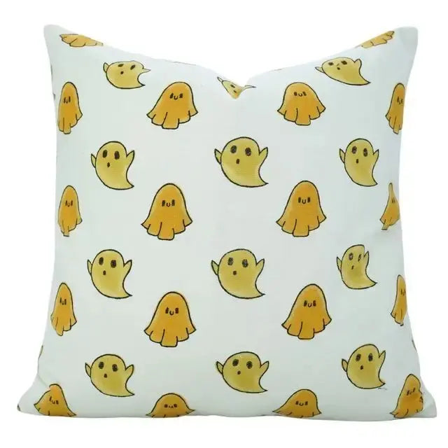 Handcrafted Hand-Carved Block  Print Thick Cotton White Cushion Cover - Ghost