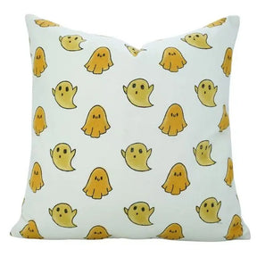 Handcrafted Hand-Carved Block  Print Thick Cotton White Cushion Cover - Ghost