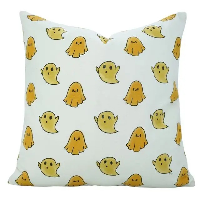 Handcrafted Hand-Carved Block  Print Thick Cotton White Cushion Cover - Ghost