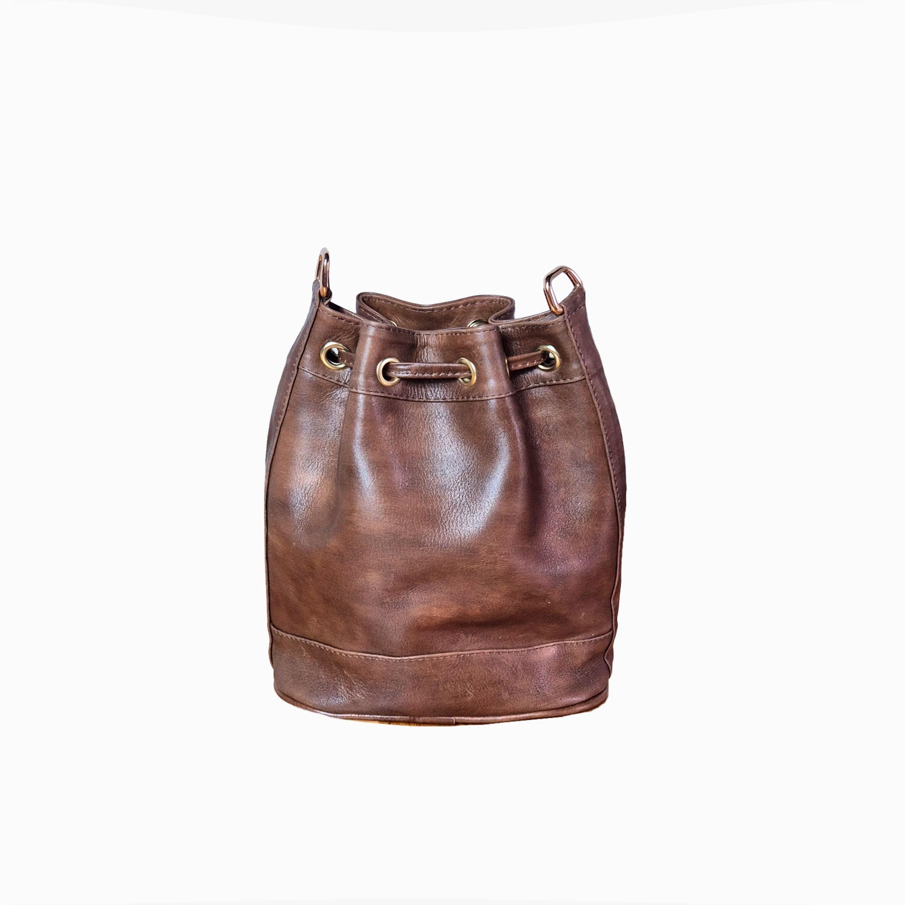 Dark Brown Leather Terra Bag – Handmade Crossbody & Handbag, Timeless Palm Weave Bucket Bag