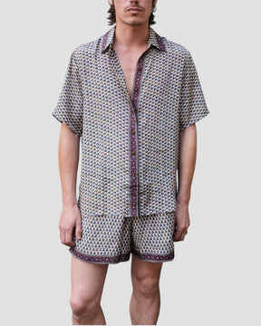 Embossed Botanic Short Sleeve Crepe Shirt